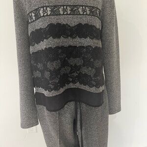 Marella Sport 2 Pc Lounge Set Small Gray Black Lace Knit Jogger